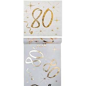 Eventausstattung24 Geburtstag Set/ Tischband 80 Gold + Servietten 80 Gold/Geburtstagsdekoration/ Servietten 80…