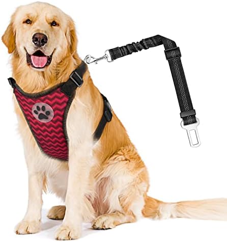 SlowTon Dog Car Harness Seatbelt Set, Pet Vest Harness with Safety Seat Belt for Trip and Daily Use Adjustable Elastic Strap and Multifunction Breathable Fabric Vest in Vehicle for Dogs