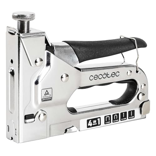 Cecotec Grapadora Manual para Grapas, Grapas en U, Clavos y Clavos sin Cabeza FastTacker 4in1 Full Equip, Extracción de Grapas Fácil, Regulador de Potencia, Incluye 8000 Grapas, Quitagrapas y Maletín