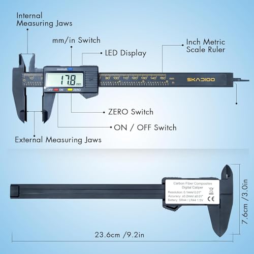 Image of SKADIOO Precision Measuring Tool Set - Digital Plastic Vernier Caliper 6 Inch & Digital Micrometer 0-25mm | LCD Display, High Accuracy for Machinist, Engineering, DIY Use