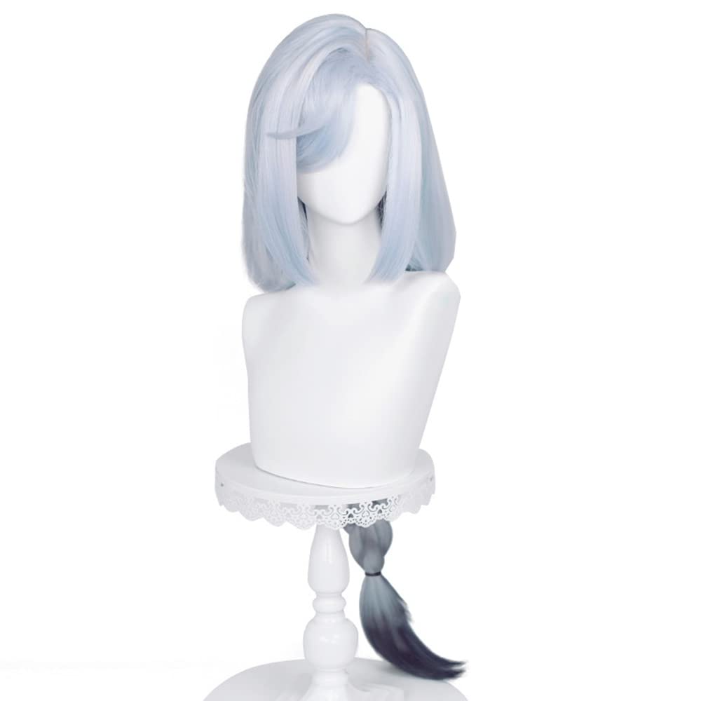 Arataki Itto Straight White and Red Inazuma Long Synthetic Hair Anime Long Sideburns Halloween Carnival Comic Exhibition Cosplay Hair Natural COS Ombre Wigs with Bangs (Shenhe)