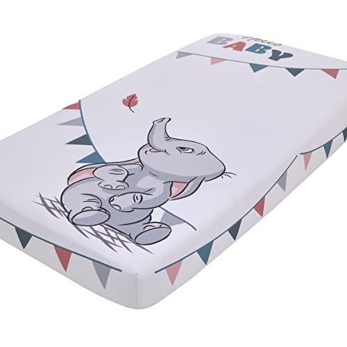 Image of NoJo Disney Dumbo Gray, Teal, and White Hello Baby Nursery Photo Op Fitted Crib Sheet