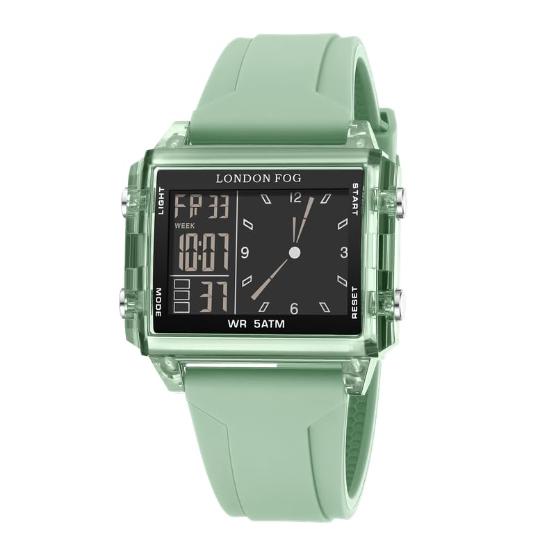 Unisex Fully Digital Watch with Black Rectangular Dial, Day-Date Display, Matcha Green Silicone Strap and Water Resistance - LFM10015-03-image-39