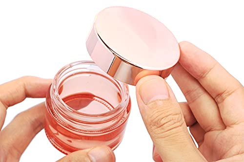 Pink Glass Cream Jar,4 Pack 1.7 oz/50g Face Lotion Jar Pot,Empty Refillable Glass Cosmetic Cream Bottle Container With Rose-Golden Cover,Inner Liners for Moisturizer,Eyeshadow,Makeup Emulsion - Image 3
