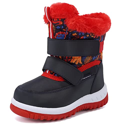 FANTURE Winter Snow Boots for Boy and Girl Outdoor with Fur Lined(Toddler/Little Kids) U421ELTX06-Dinosaur Red-24