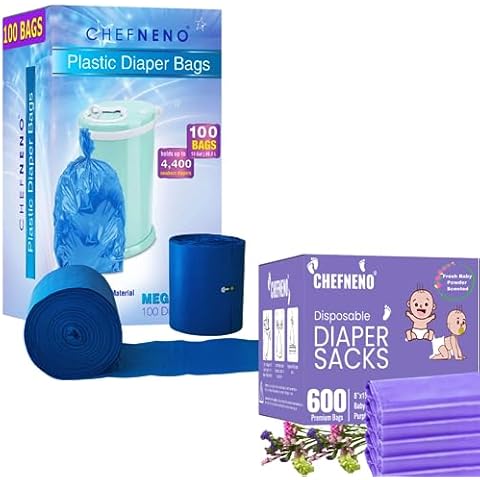 Diaper pail liners (100 Bags) Compatible with ubbi Diaper Pail & Fresh Scented Disposable Diaper Sacks (600 Bags) Cover