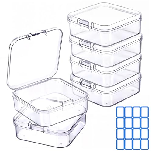 Image of DUOFIRE Bead Organizer 6 Pack Clear Small Plastic Containers 2.1x2.1x0.8in | Hinged Lids, Bead Storage with Individual Box, Compact for Jewelry Making, Nail Art, Craft, Small Parts, Home & Travel