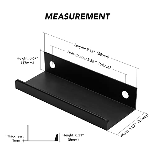 Image of Ravinte 1 Pack Finger Pulls for Cabinets 80mm /3.15 inch Length Black Edge Pulls | 64mm /2.52 inch Hole Center Concealed Handles, Tab Handle Profile, Minimal Look, For Kitchen Drawers Tab Handle