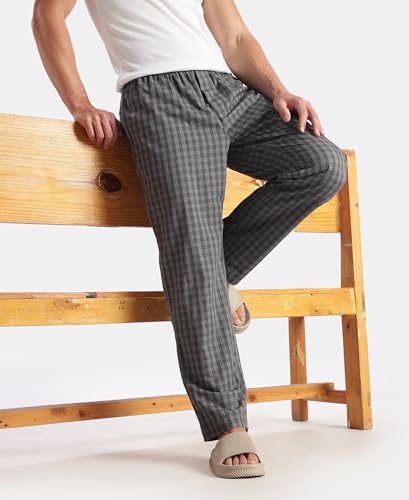 Image of Jockey 9009 Men Super Combed Cotton Woven Fabric Regular Fit Checkered Pyjama with Side Pockets