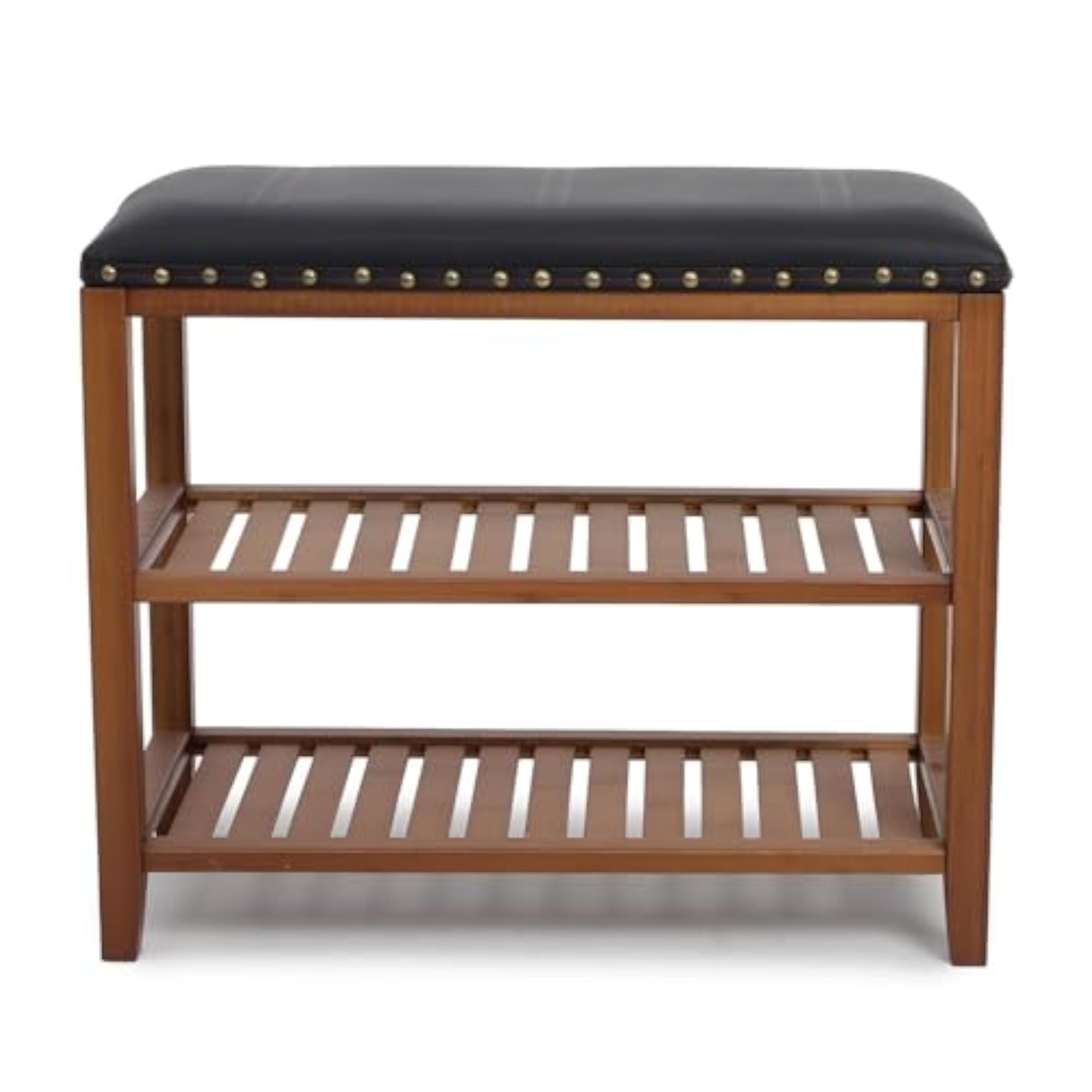 Solid Sheesham Wood Shoe Storage Bench with Cushion