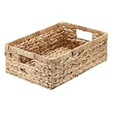 GUSHBIN Woven Open Storage Bins Large Wicker Shelf Basket with Built-in Handles Natural Water Hyacinth Storage Baskets for Toiletries Books...
