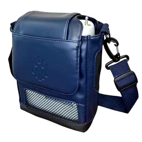 Image of Lamed Leather Shoulder Bag for Inogen One G5 & Rove 6 - Case Fits Single & Double Battery - NAVY