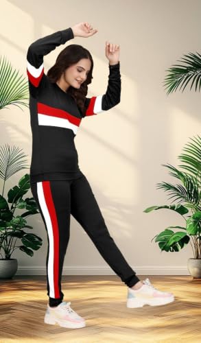 Image of SIRGO Women's Trendy Black Tracksuit Set for Gym Workout Jogging Running Sports Casual Wear | Full Sleeve Top with Track Pants.