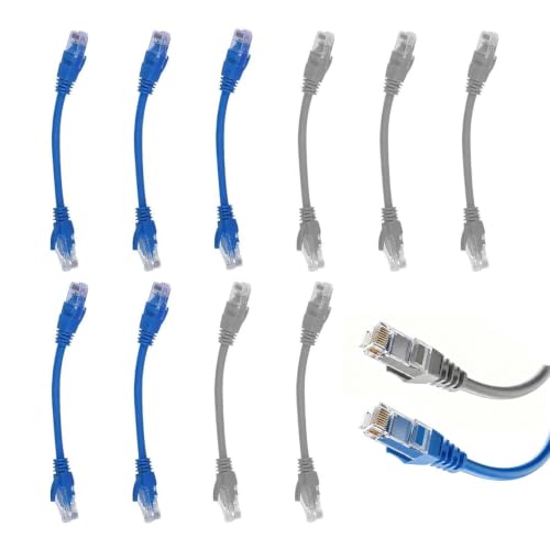 Image of aiyraa 12pc Cat6 Ethernet Patch Cable Slim 15cm, 2-Color Blue & Grey