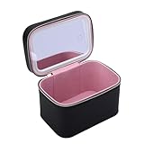 Garsent Bolsa de Maquillaje de Viaje con Espejo LED, Bolsa Organizadora de Maquillaje Cosmético con 3 Ajustes de Color, Atenuación Continua, Estuche Rígido de Cuero PU para Pinceles de (Black)