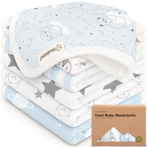 Image of 6-Pack Cotton Baby Washcloths for Newborn - Organic Cotton Muslin Soft Wash Cloths for Babies,Infant,Kids,Toddler Towels for Boy,Girl,Super Absorbent Face Cloths,Scratch-free Baby Rags (Constellation)