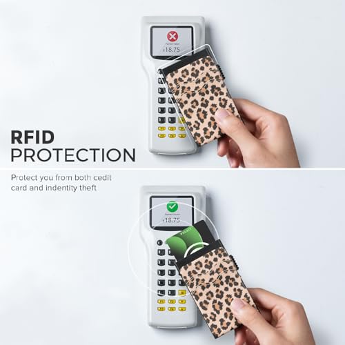 Image of VULKIT Credit Card Holder Minimalist Slim Pop Up Wallet with Leather Slots RFID Blocking for Men and Women Holds 7 Cards and Notes Leopard Chic