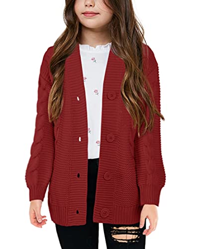 Image of Apbondy Girls Cable Knit Cardigans Button Down Long Sleeve Chunky Sweater Outerwear