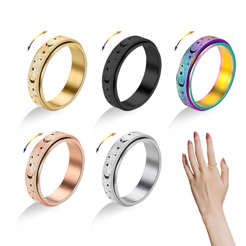 5 Pcs Bague Anti Stress,Fidget Ring Bague Anti Stress Homme Femme Rotative Tournante Anneau Acier...