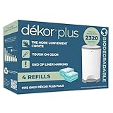 Dekor Plus Diaper Pail Biodegradable Refills | 4 Count | Most Economical Refill System | Quick and Simple to Replace | No Preset Bag Size - Use Only What You Need | Exclusive End-of-Liner Marking