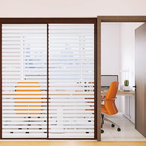 Image of CREON Frosted Window Film Privacy Sticker (12 x 100 Inch) Non Adhesive Vinyl Removable Static Cling UV Protection Striped Pattern for Home Office