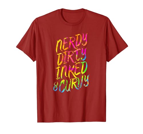 Nerdy Dirty Inked & Curvy - Tattoo Woman Girl Nerd T-Shirt, Men, Cranberry Red, Large