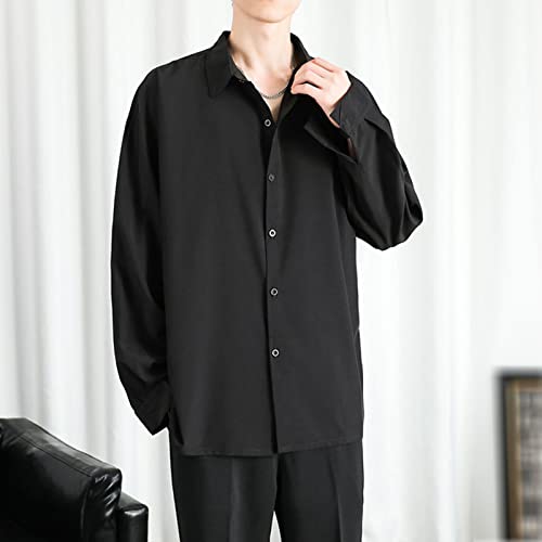 DGHM-JLMY Men Lapel Loose Chiffon Drape Shirt Slim Fit Non-Iron Straight Collar Dress Shirt Collar Button Cuff Dress Shirt4