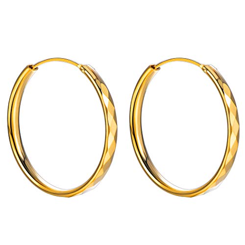 Regalo Mujer Pendientes Aros Mujeres Plata de Ley 925 Chapado en Oro 18k Aretes Circulares Geométricos 50mm Círculos Medianos Finos de Orejas Cover