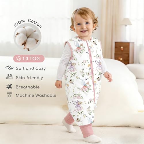 Image of Chilsuessy Toddler Sleep Sack with Feet 4-5 T, 0.5 TOG Cotton Baby Wearable Blanket with Legs, Sleep Bag Walker with 2-Way Zipper, Elf