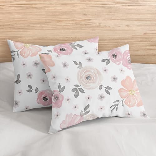 Image of Sweet Jojo Designs 3-Piece Queen Comforter Set (Pink /Grey Boho Floral) for Girls, Kids, Teen, Adult Bed Room incl. Full Size Bedding Sets & Sham (Watercolor, Flower, Elegant Rose, Farmhouse, Nature)