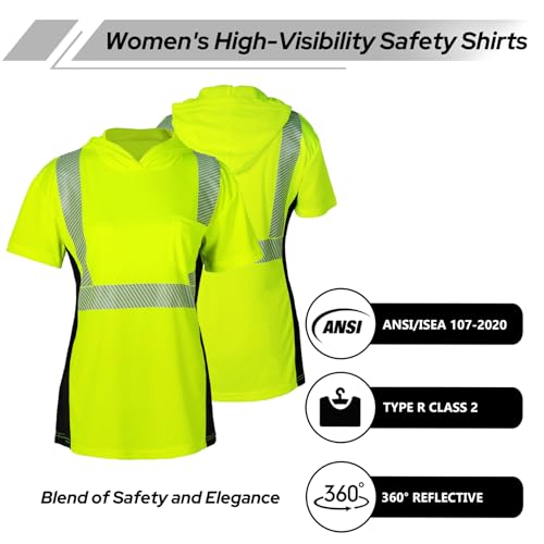 Camisetas femininas refletivas de segurança ANSI Classe 2 Hi Vis manga curta alta visibilidade traba