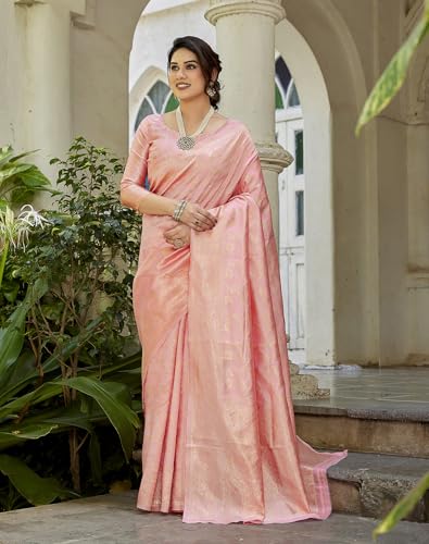 Image of Yashika Women's Trendy Pure Banarasi Kanjivaram Saree with Blouse Material