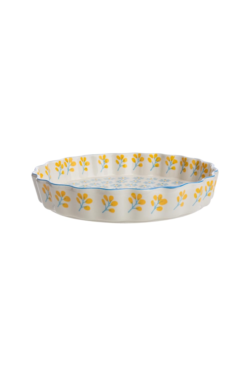 Tranquillo Stampo per quiche in gres con stampa stampata a mano floreale blu/giallo, 22 x 22 x 4 cm
