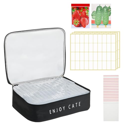 24 Slot Seed Storage Organizer Box with Insulated Bag with Dual Zipper Bag, Garden Seed Organize Sealed Bags and Label Stickers Saving Container Keeper Set for Garden Vegetable Flower Plants