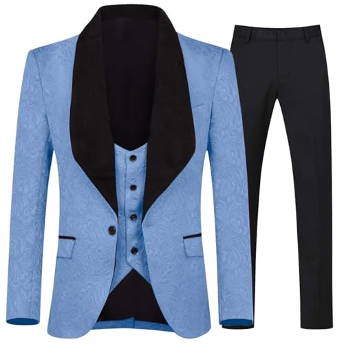 Men's 3 Pieces Jacquard Suit Elegant Solid One Button Slim Fit Single Breasted Homecoming Party Blazer Vest Pants Set