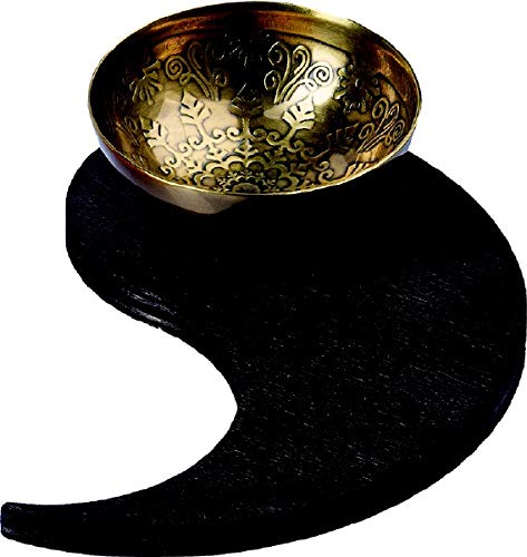 Kerzenteller Untersetzer aus dunklem Holz mit Schale mit antikem Blumenmuster in Gold, Kreis Deines Lebens nach Yin Yang Cover