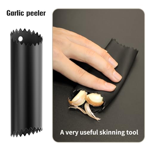 Foto von Kimsky Knoblauchpresse, Knoblauchschneider Garlic Press, zum Extrahieren von mehr Knoblauchpaste, Knoblauch Crusher Praktischer Küchenhelfer mit Knoblauchschäler und Reinigungsbürste, Zink, Silber