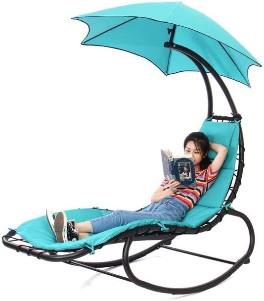 Ezone - Version 2 Replacement Cushion Pad and Umbrella for Rocking Lounge Chair Outdoor Chaise Rocker Hammock Chair Pillow Pad (Blue,Green,Khaki,Rust) (Aqua)
