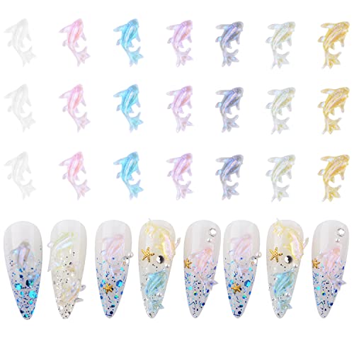 Meilinds 100Pcs Fish Nail Art Decoration, Mixed 7 Colors Crystal Gold Fish 3D Resin Nail Charms Acrylic Mermaid Nail Rhinestones Stickers Accessories For Nail Art Design Supplies Diy Jewels Craft #TOP1