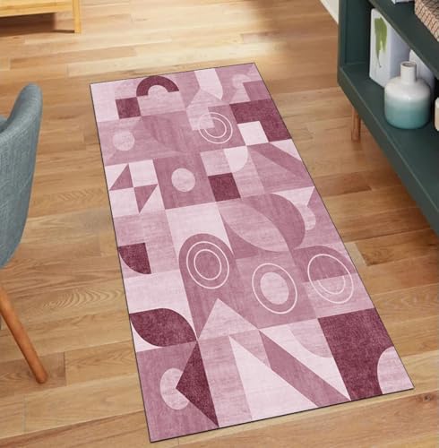 Alfombra para pasillo de 90 x 280 cm lavable color rosa textil 2