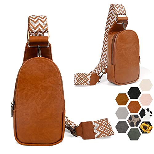 Sling Bag for Women, Crossbody Purse Small Chest Bag PU Leather Daypack for Lady, Girls Bum Bag for Shopping Hiking Travel, Brown, Daypack Backpacks