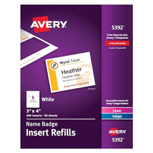 Avery Name Badge Inserts, Print or Write, 3 x 4 Inch, 300 Card Stock Refills (5392), White