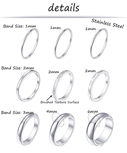 Tornito 9Pcs Stackable Eternity Ring Stainless Steel Band Knuckle Engagement Wedding Ring Size 4-10 for Women Silver Rose gold Tone2