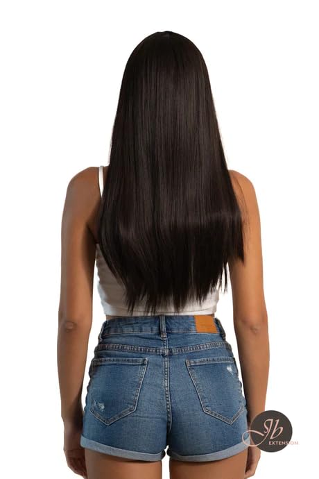 Miniatura 6 de LUNA - Peluca larga y lacia de color negro natural con flequillo completo, para usar y llevar, sin pegamento, pelucas sintéticas naturales para uso