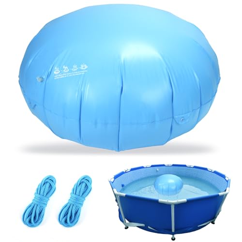 QWORK® Winter Poolkissen 120CM mit 2 Befestigungsseilen - Luftkissen für Poolabdeckung - Kältebeständiges PVC - 4 Verstärkte Ösen - Aufblasbar und Faltbar