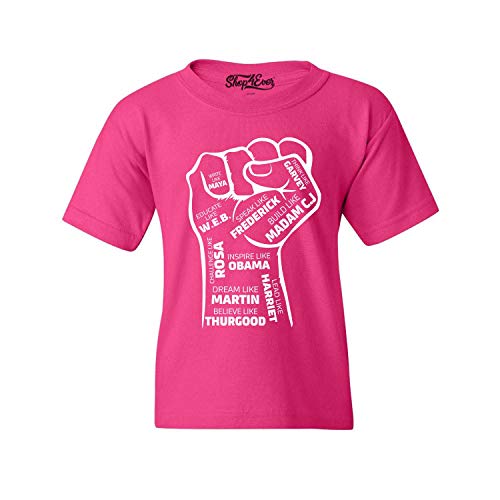 T-shirt pour enfant au motif poing imprimé en rose sur fond noir taille S
