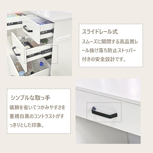 F&I ドレッサー おしゃれ 北欧風 姫系 化粧台 LEDミラー付き 寝室 コスメ収納 鏡台 パステルカラー, 幅70×奥行40cm, シンプルモダン 可愛い 白 ホワイト クリスタル 収納 コンパクト 収納大容量 スライト式 ゴールド シルバー取っ手 ドレッサーテーブル (灰色の戸棚+黒取っ手, ミラーなし) [4]