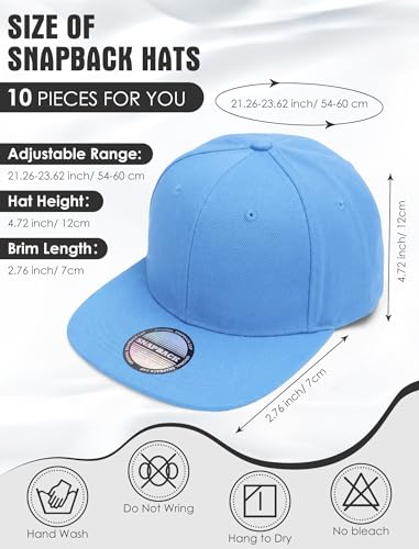 Image of 10 Pack Blank Snapback Hats for Men Flat Brim Hats Baseball Caps Bulk