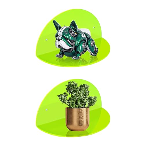 ROYALITA Small Acrylic Shelves Room Decor Floating Shelves (2-Pack, 8-inch Diameter) - Wall Mounted Display Stand for Plants, Toys, Makeup, and More - Ideal for Home and Office, Green