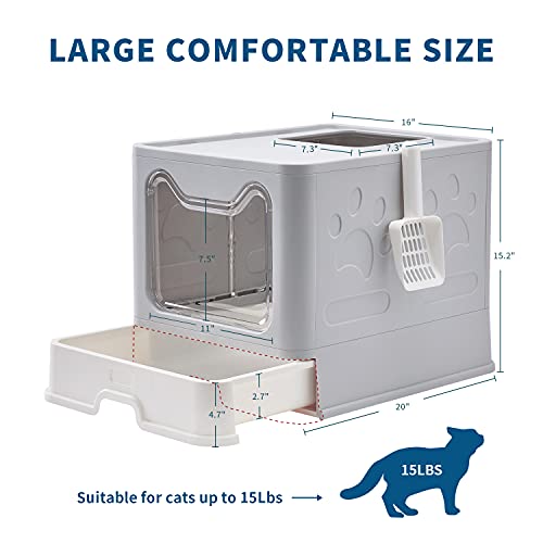 Medario Cat Litter Box, Large Foldable Front Entry Top Exit Litter Box With Lid For Cats, Cat Potty With Cat Litter Scoop And Cat Litter Mat Easy Clean (Grey) #TOP2